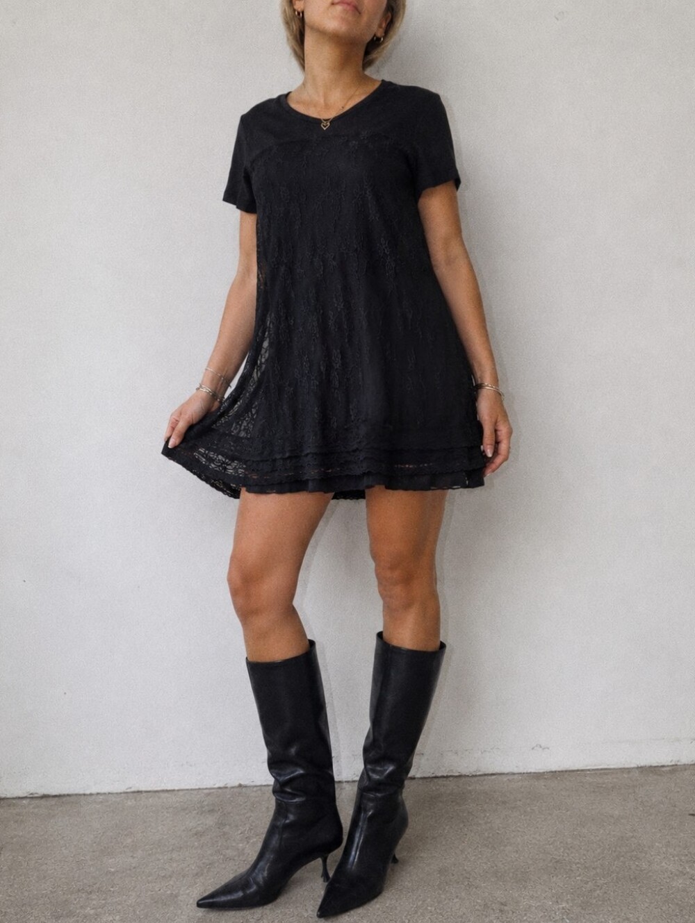 DIESEL black lace mini t-shirt dress Wednesday Addams style Size S